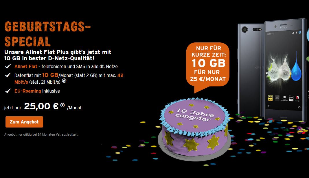 Congstar Geburtstag Deal Angebot Juni 2017