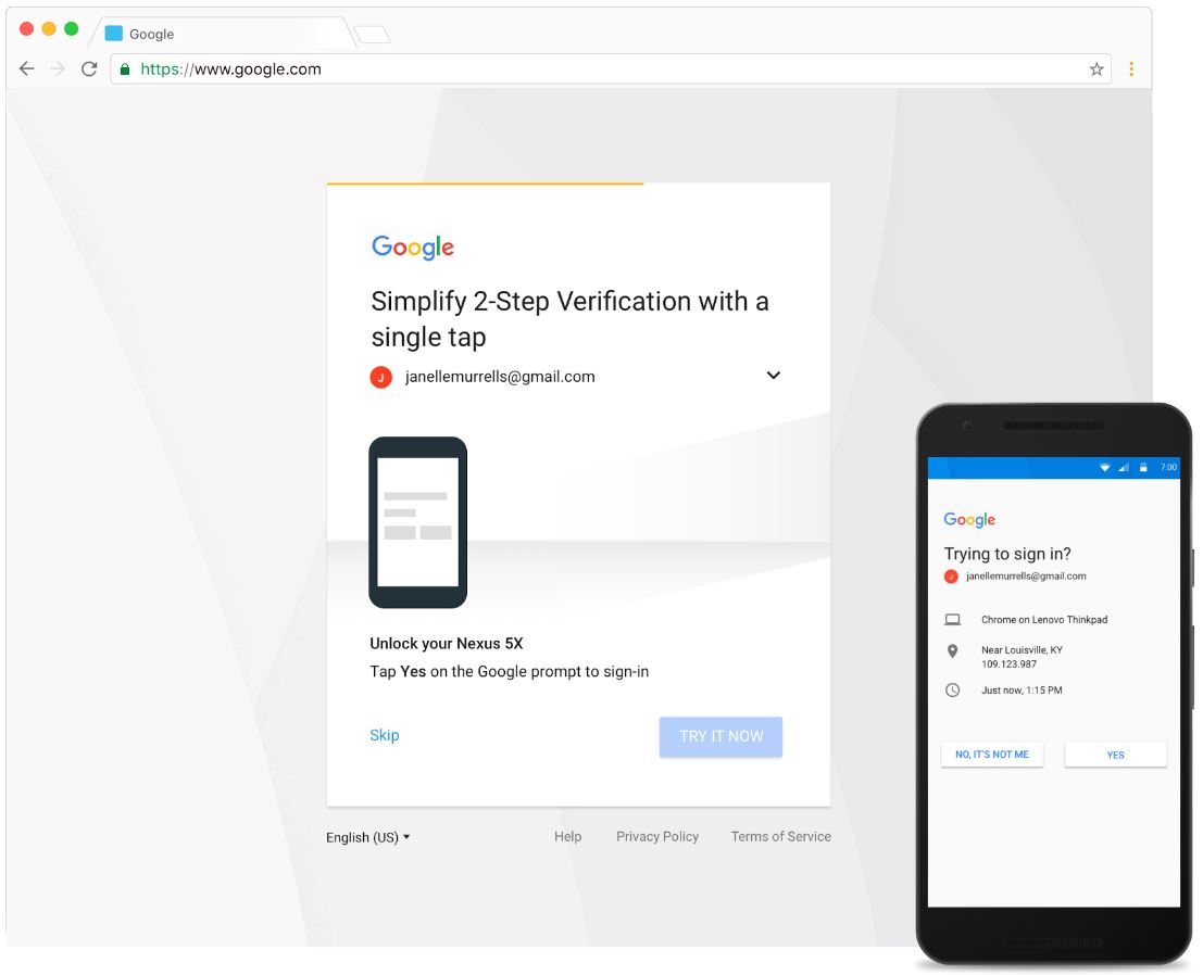 Google Bestätigung in zwei Schritten Prompt