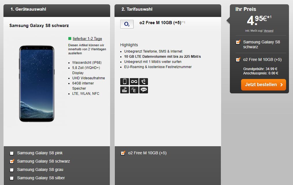 Samsung Galaxy S8 o2 Free 35 Euro