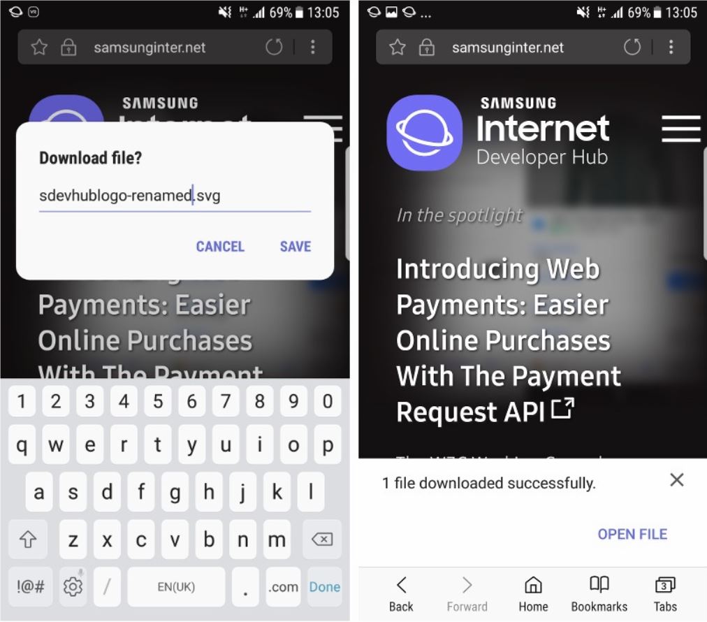 Samsung Internet 6.4 Download Management