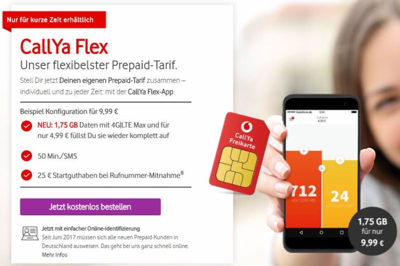 Vodafone CallYa Prepaid Flex Tarif Nun Bis Zu 1 75 Gigabyte Datenvolumen Vodafone CallYa Prepaid Flex Tarif Nun Bis Zu 1 75 Gigabyte Datenvolumen