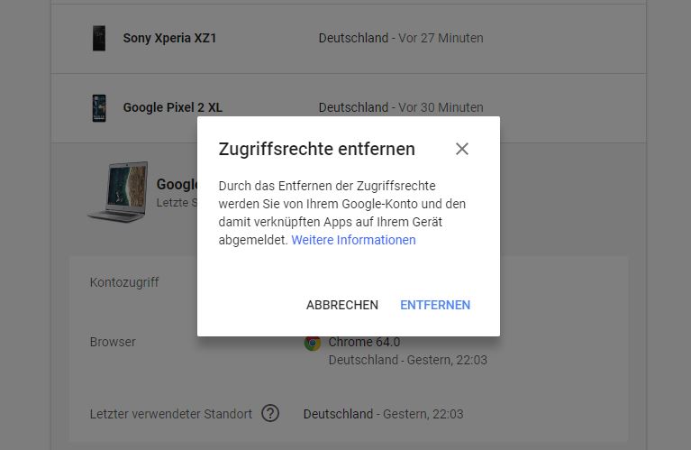 Google Account Gerät entfernen