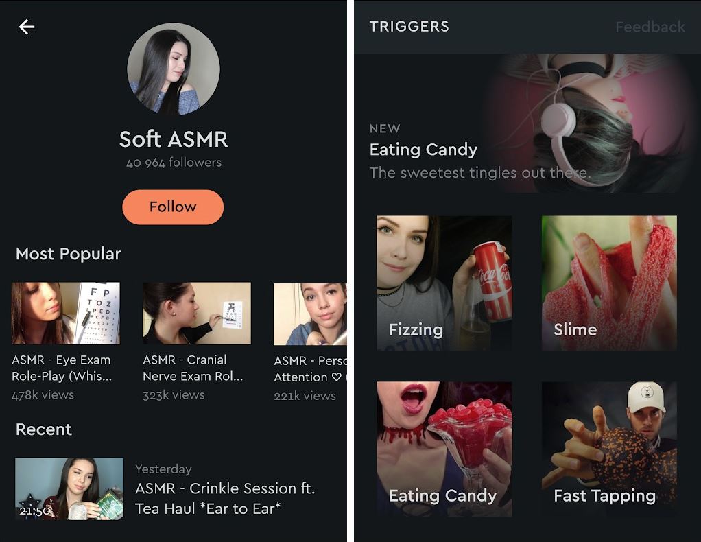 Tingles Android App für ASMR Videos
