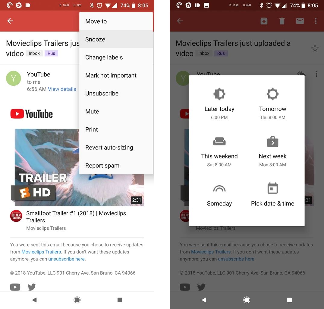 Gmail App Snooze