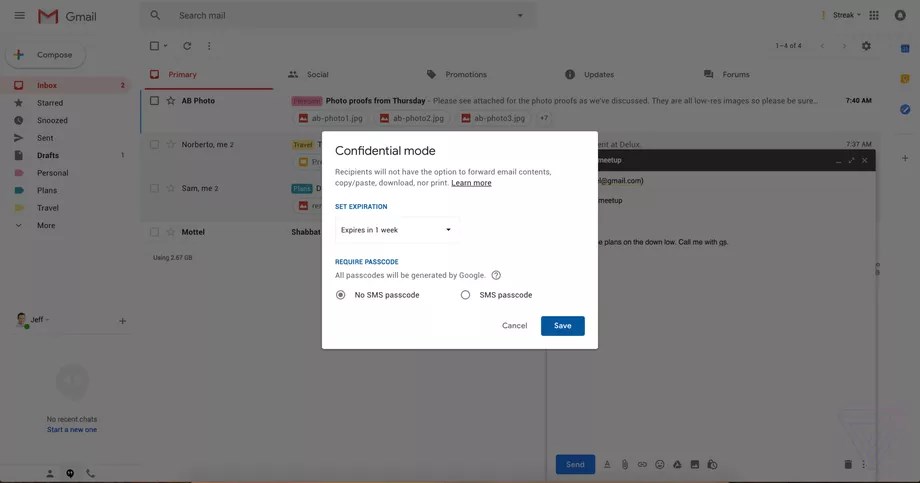 Gmail New Design Confidential Mode Screenshot Header