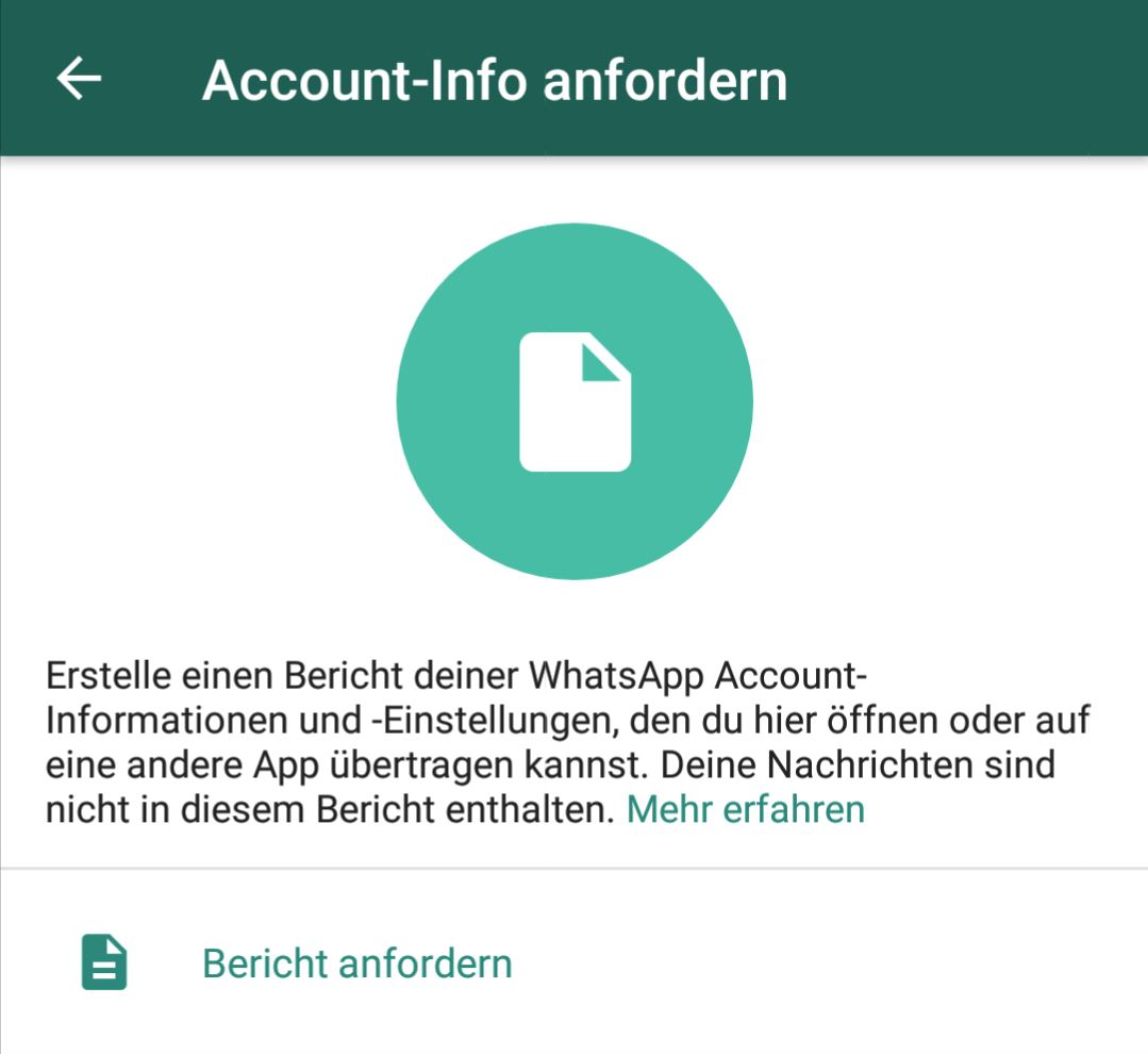 WhatsApp Account-Info anfordern