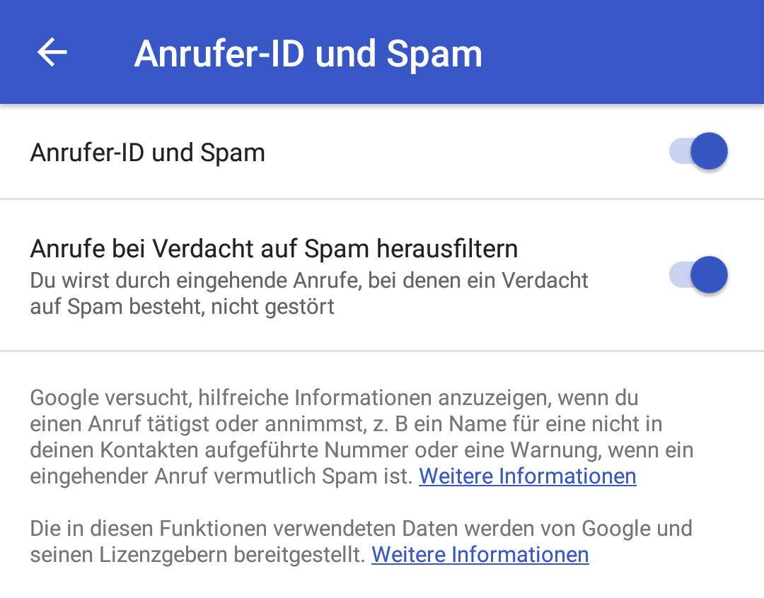 Google Telefon-App Spam Filter