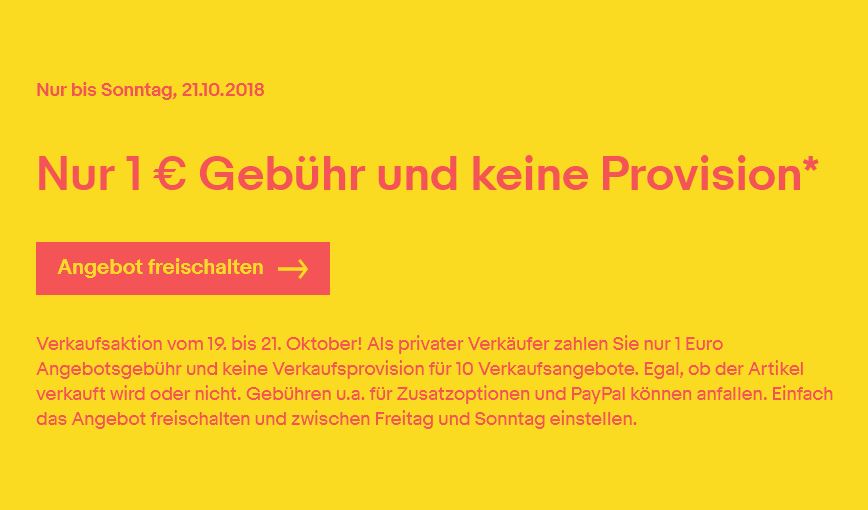 eBay 1 Euro gebühr Oktober 2018