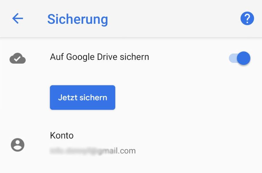 Jetzt sichern Taste Android System Sicherung Google Drive