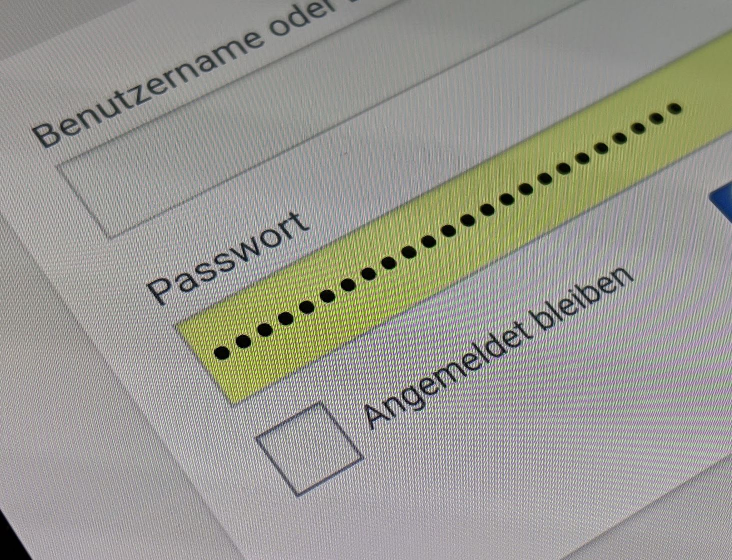 Passwort Eingabefeld Header