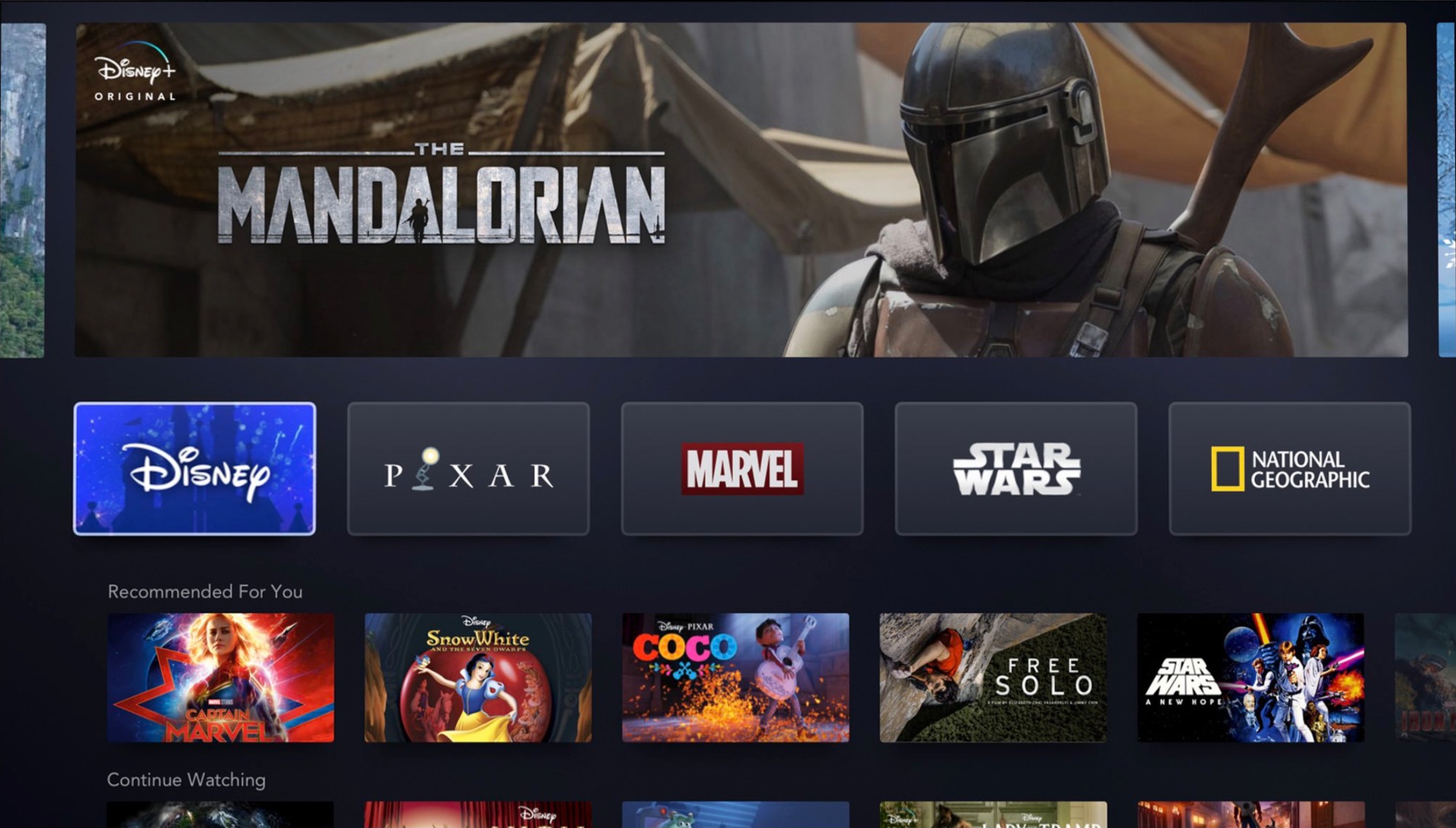 Disney+ Oberfläche