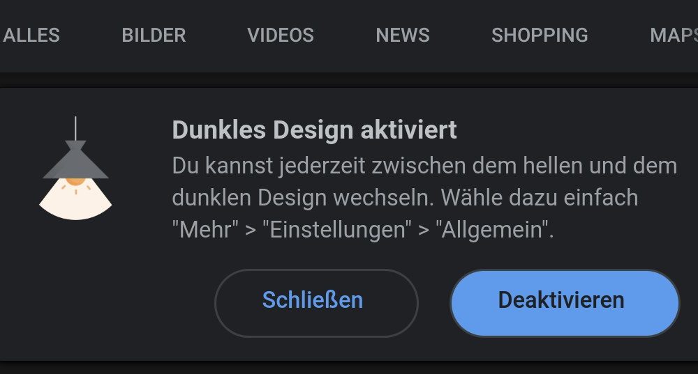 Google App dunkles Design