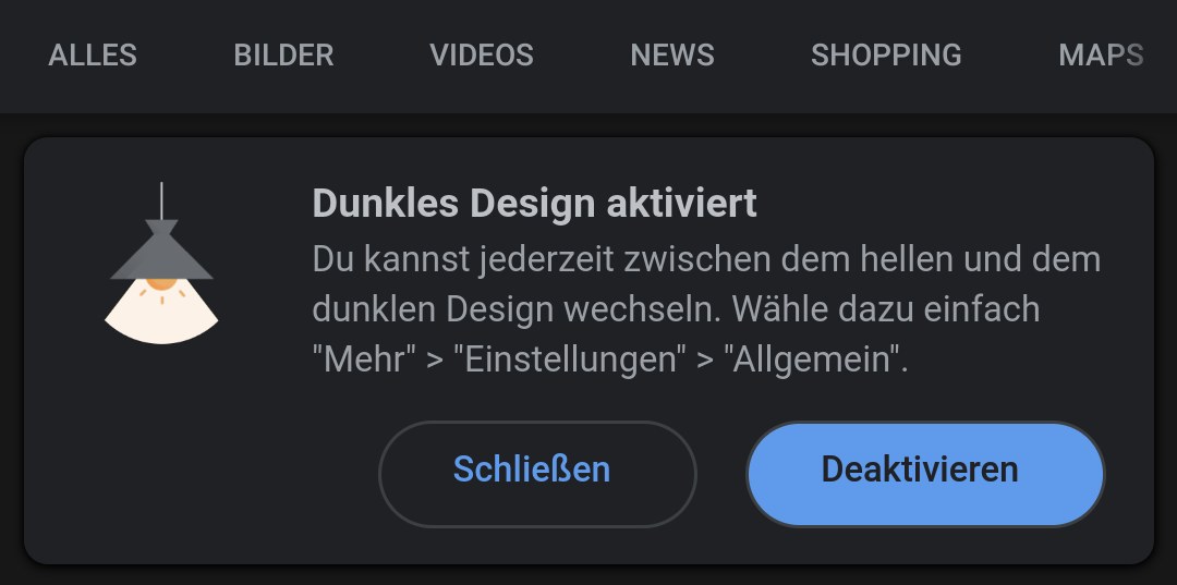 Google App dunkles Design