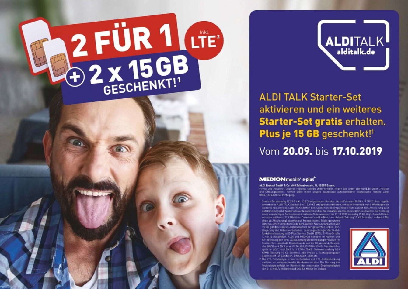 Aldi Talk 2 für 1 Aktion September 2019