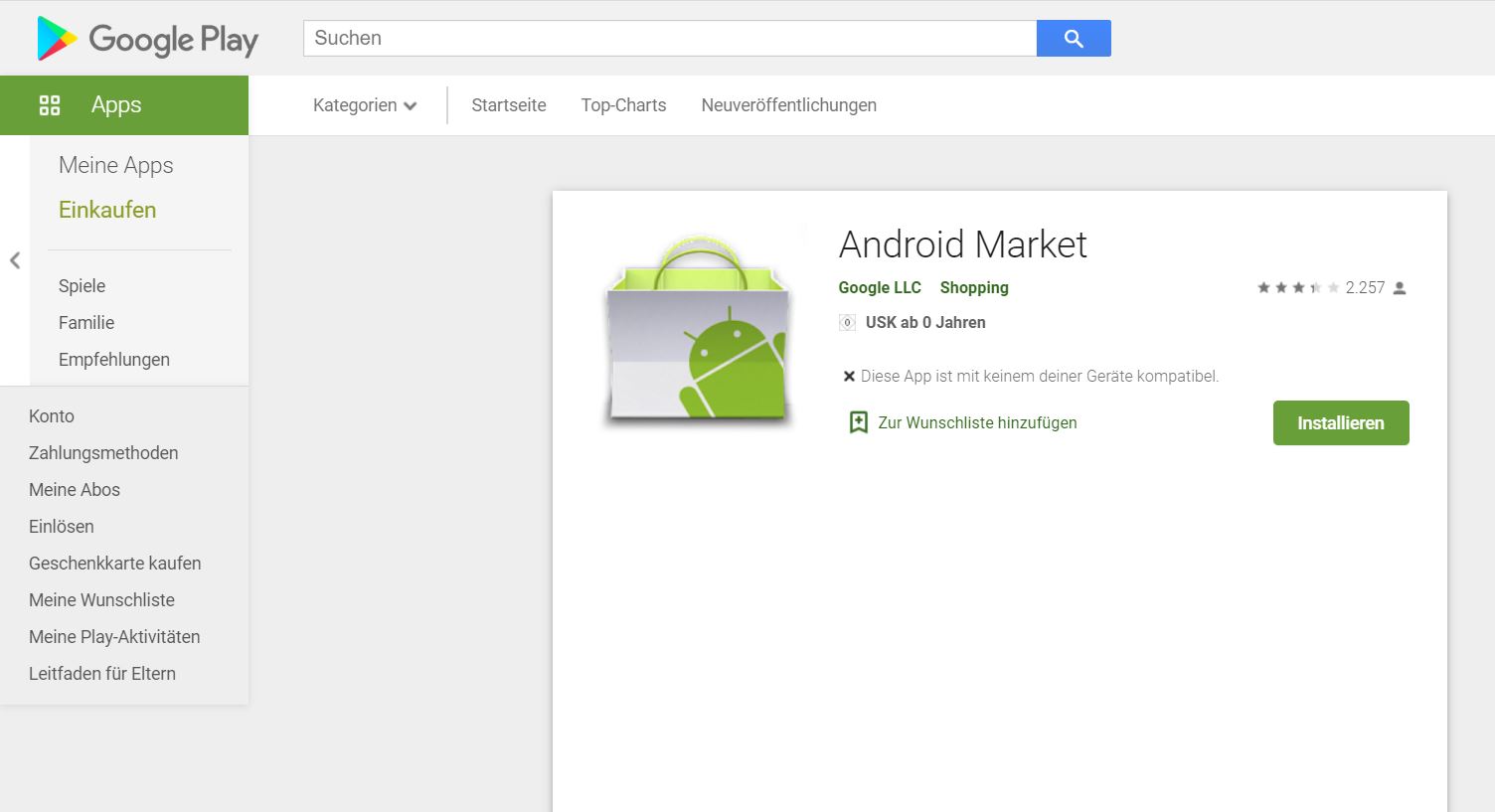 Kurios: Im Google Play Store gibt es noch den Android Market