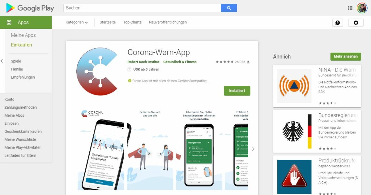 Corona Warn App Play Store