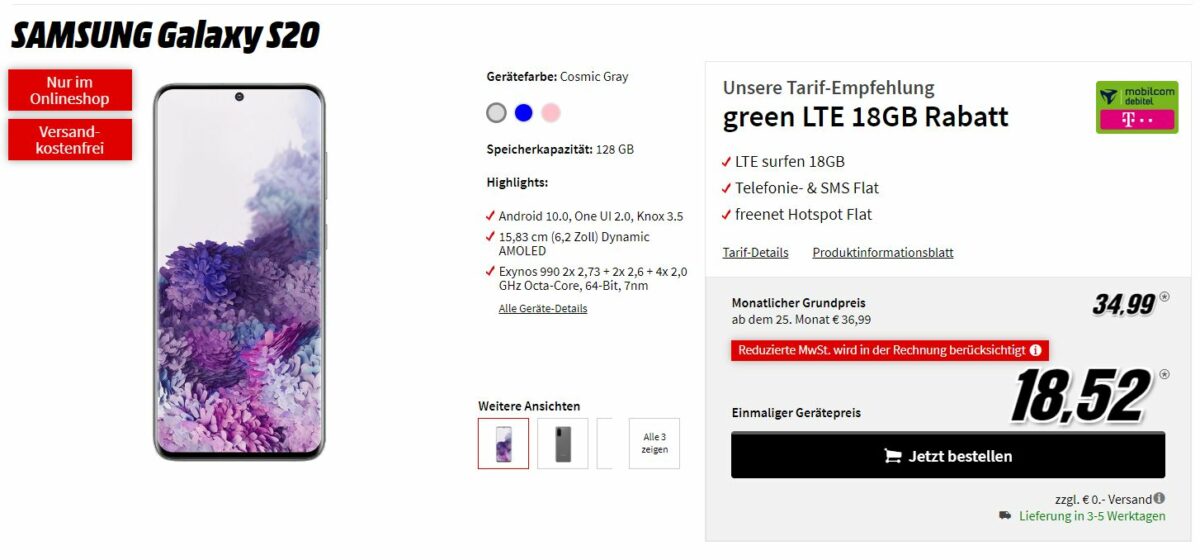 Samsung Galaxy S20 Bundle Mm 18 Gb Telekom Lte