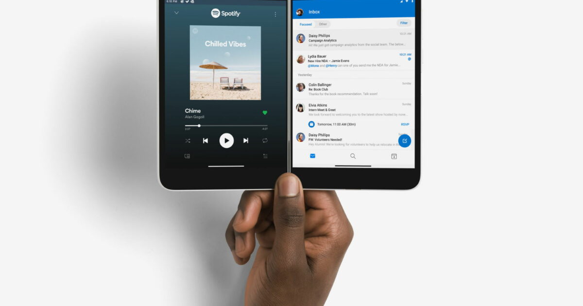 Microsoft Surface Duo Spotify Outlook