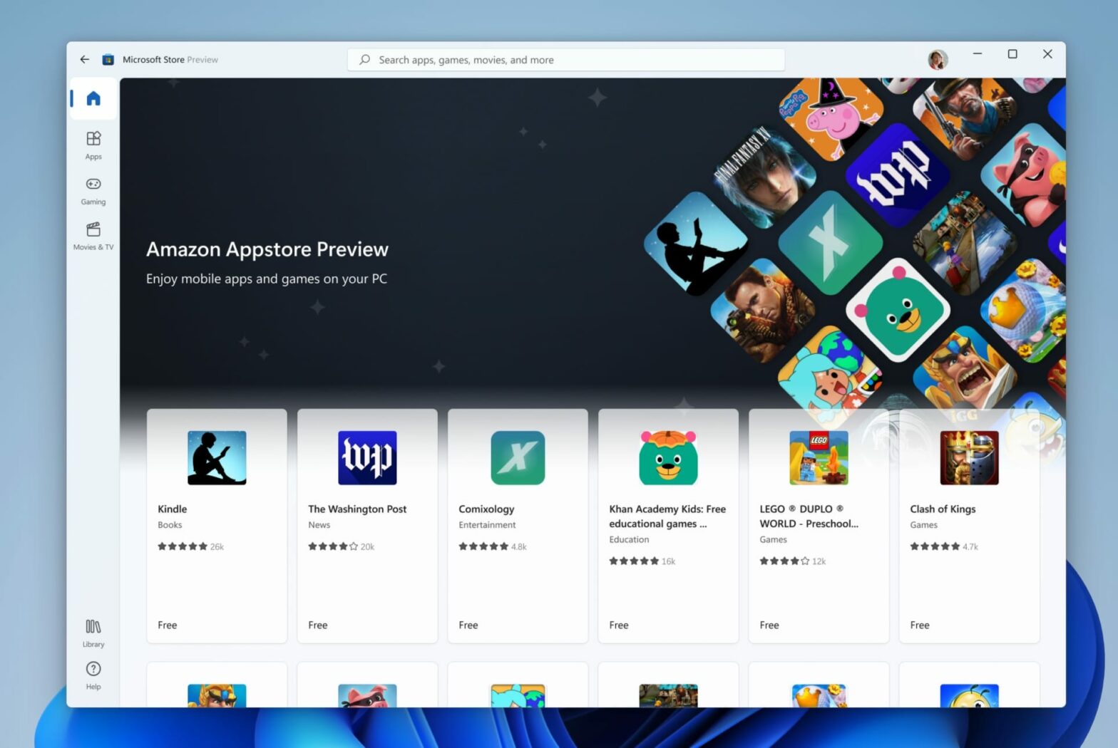 Klick für Vollbild-Ansicht 🔍 Amazon App Store Windows 11