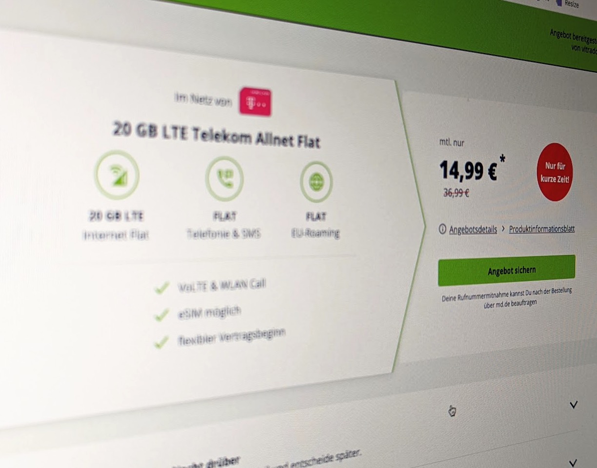 Offerta: tariffa mobile con 20 GB LTE nella rete Telekom