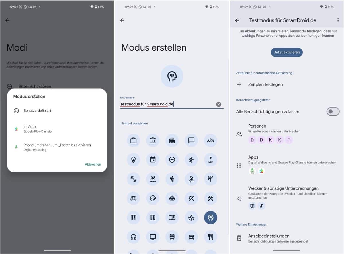Android Modi Einstellungen