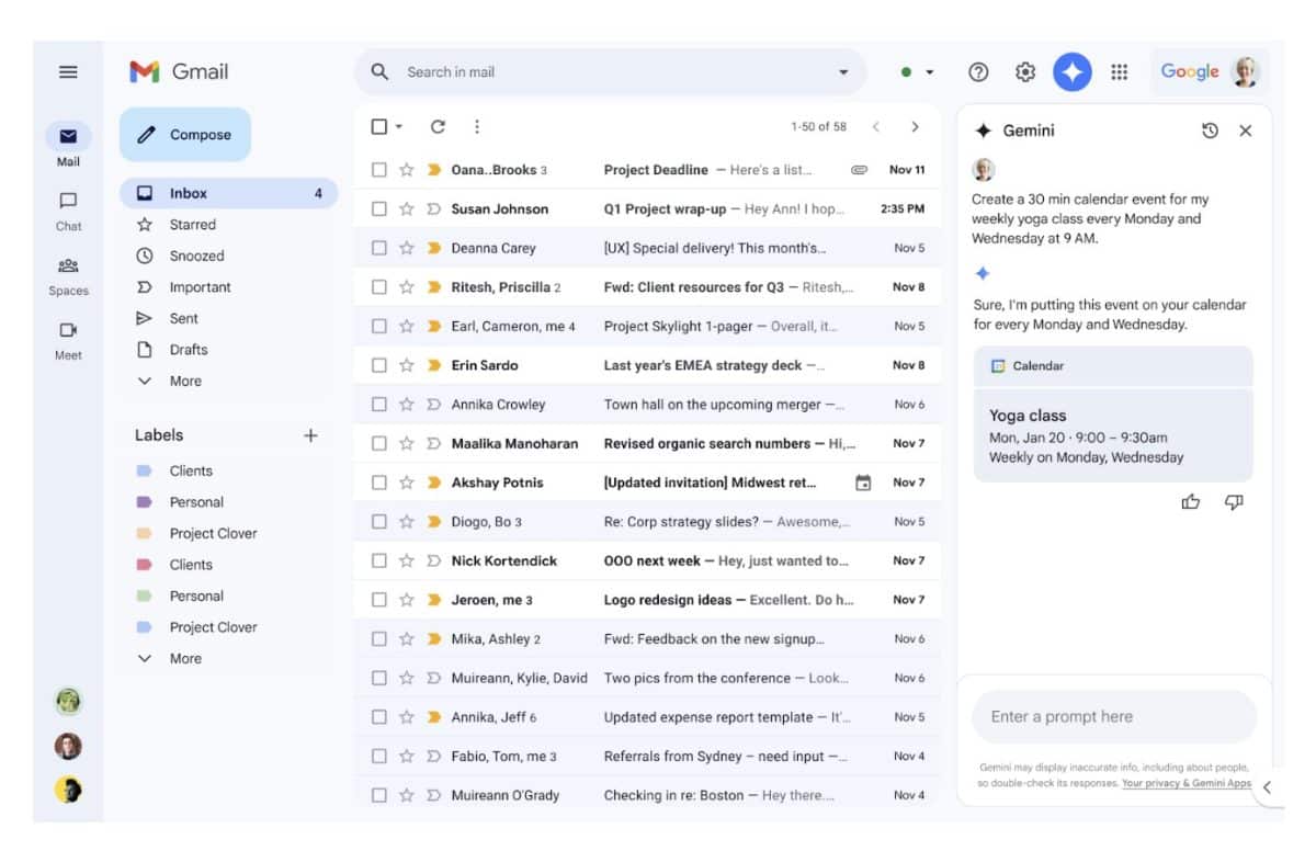 Gmail Gemini Kalender Sidepanel
