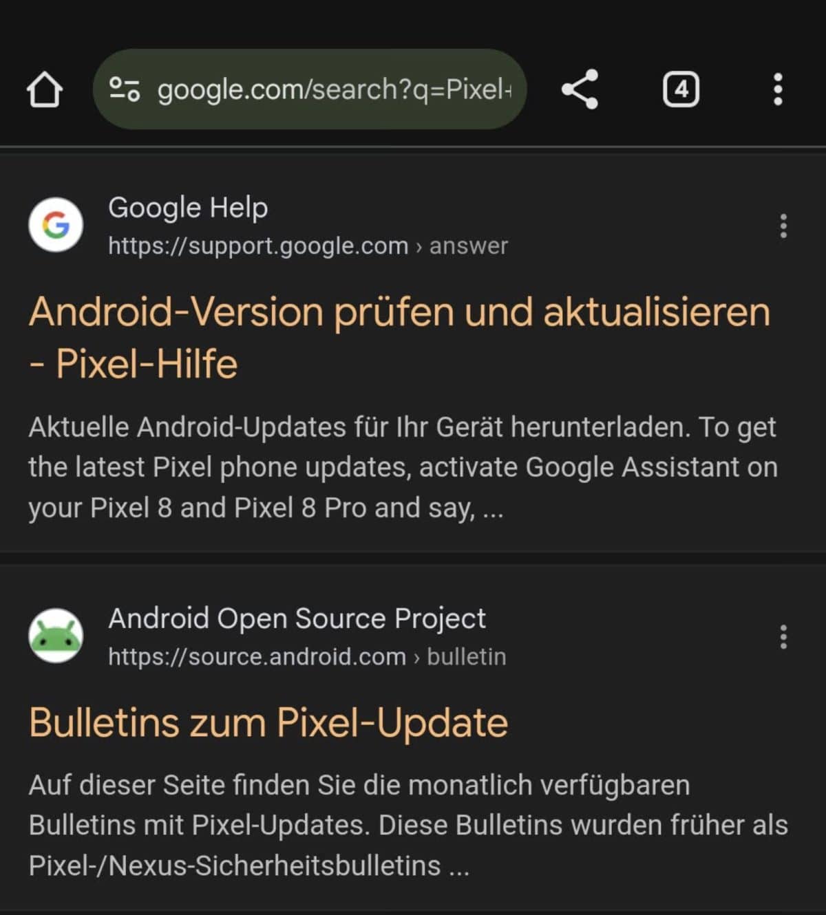 Google Suche orangene Links