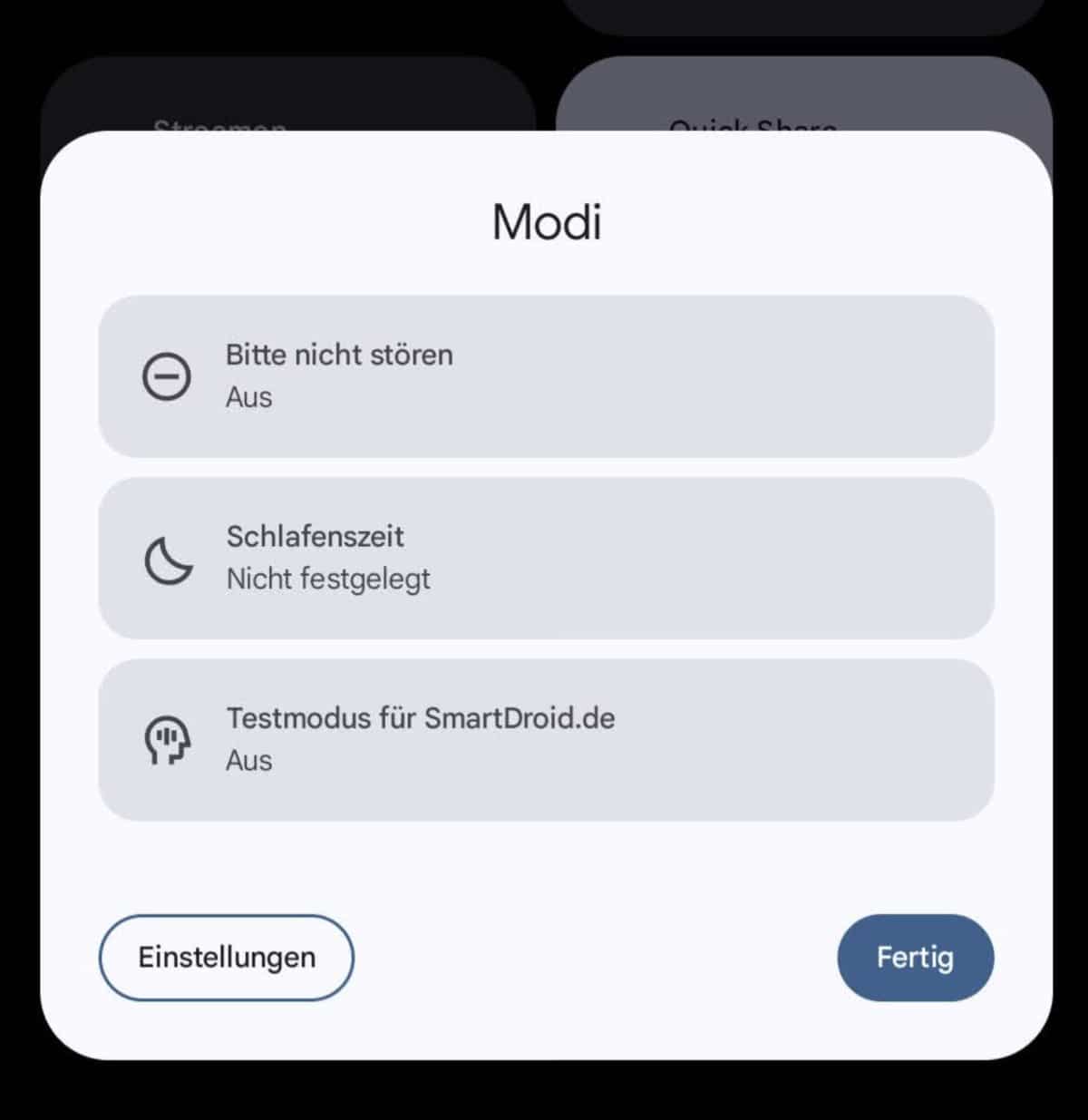 Modi Schnelleinstellungen Android